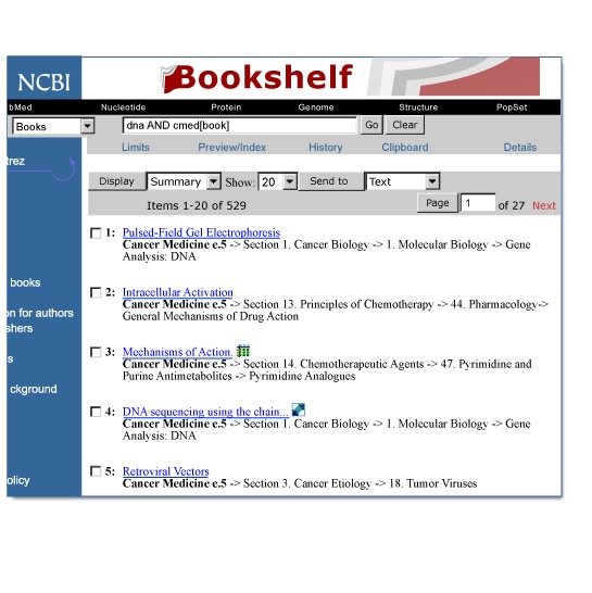 Figure 3. A document summary list of book sections.